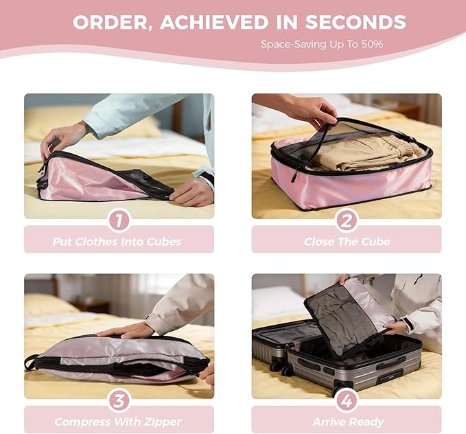 8-Piece Compression Packing Cubes for Travel, Stylish Luggage Organizer Set for Women, Space Saving Travel Essentials, Perfec