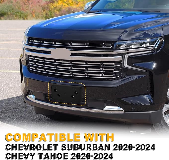 Front Bumper License Plate Frame Bracket Compatible with Chevy Suburban Tahoe 2021 2022 2023 2024, Black License Frame Holder