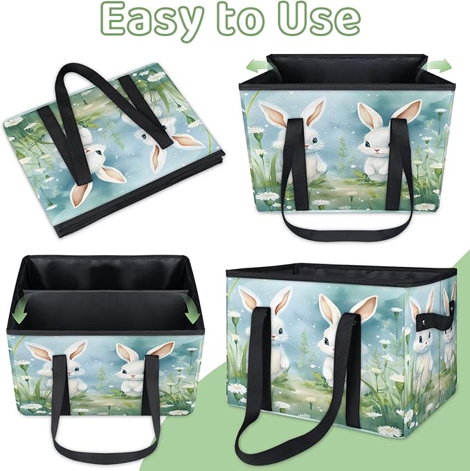 Reusable Grocery Bags Heavy Duty Shopping Bags Foldable Large Tote Bags with Long Handles & Hard Bottom