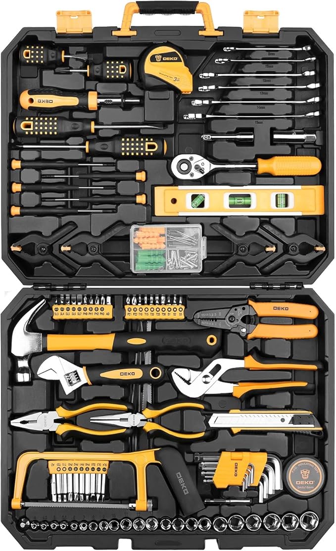 DEKOPRO 228 Piece Socket Wrench Auto Repair Tool Combination Package Mixed Tool Set Hand Tool Kit with Plastic Toolbox Storag