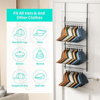 HapiRm Over Door Hat Rack - 3 Tier Wall Mounted Hat Organizer with 30 Movable Clips, Baseball Cap Organizer Storage Holds up 