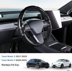 Steering Wheel Cover for 2017-2023 Tesla Model 3 2020-2024 Tesla Model Y, Carbon Fiber Steering Wheel Cover for Tesla Model 3/Y Accessories, Glossy Black