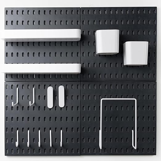 Pegboard Combination Kit for Wall Organizer, Wall Mounted Peg Board Kits for Kitchen, Bedroom, Office, &Bathroom, 4 Pieces Bl