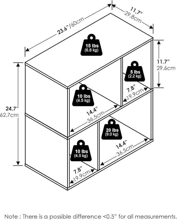 Furinno DALY Book Shelf, 4-Cube Bookshelf, Cube Storage Organizer Bookcase with Irregular Compartments, 11.7 x 23.6 x 24.7, f