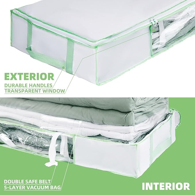 TAILI Under Bed Comforters Storage Container, Save 80% Space, Large Capacity Foldable Under Bed Storage Box for Quilts Pillow