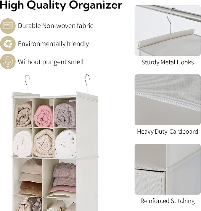 GRANNY SAYS Hanging Closet Organizer with Drawers, 6 Shelf Dividers Closet Hanging Organizer, Portable Foldable Hanging Shelv