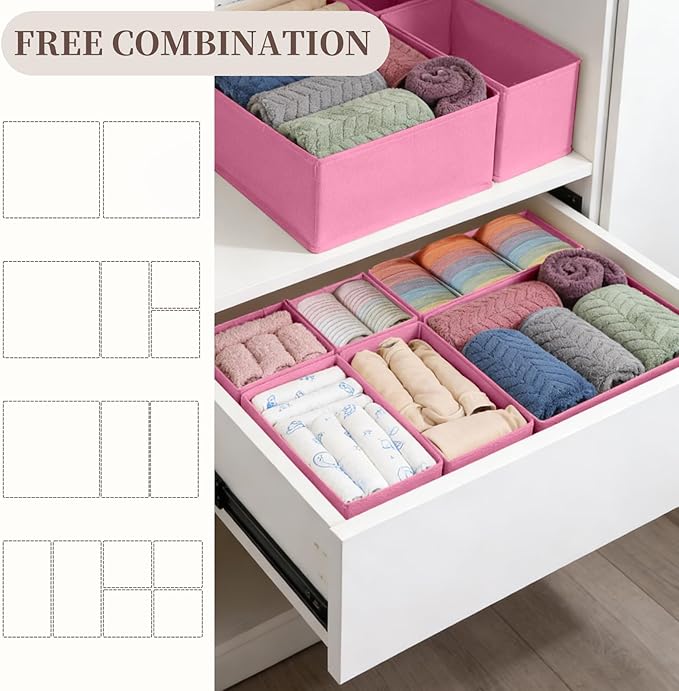 Drawer Organizer Clothes, 16 Pack Dresser Organizer Bins, Foldable Closet Organizers and Storage Fabric Dresser Bins, Shallow