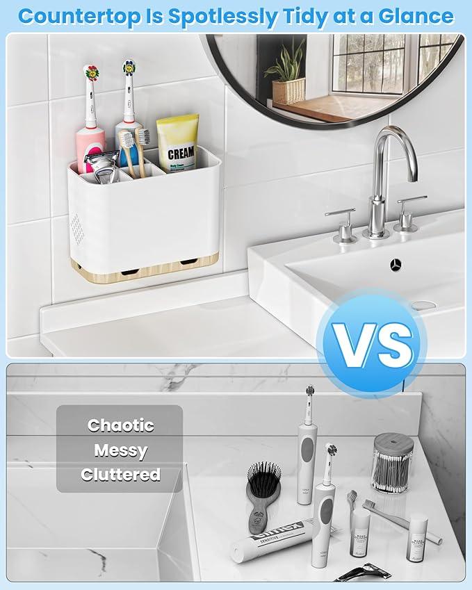 Toothbrush and Toothpaste Holders for Bathrooms Countertop - Detachable 5 Slots Kids Electric Toothbrush Holders Set Wall Mou