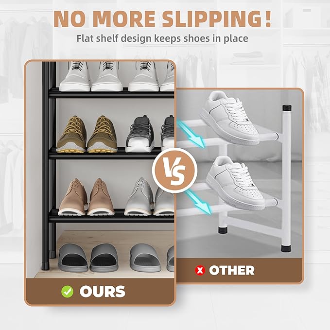 STORAGE MANIAC Long Expandable Shoe Rack, 24 Pairs Metal Wide Stackable Shoe Rack, Adjustable Shoes Shelf, Freestanding Shoes