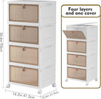 YFXCVSL 4 Tier Plastic Storage Bins with Lid 28QT - Stackable Storage Containers with Wheels, Folding Storage Boxes, Collapsi