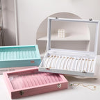 Frebeauty 15 Hooks Necklace Tray,Neckalce Organizer with Clear Lid,Velvet Necklace Holder Box,Jewelry Organizer for Pendants 