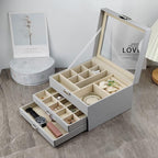 BOOVO Clear Lid Jewelry Box,3 Layers Jewelry Organizer Large Multi-Functional Jewelry Storage Box with 2 Drawers,Jewelry Disp