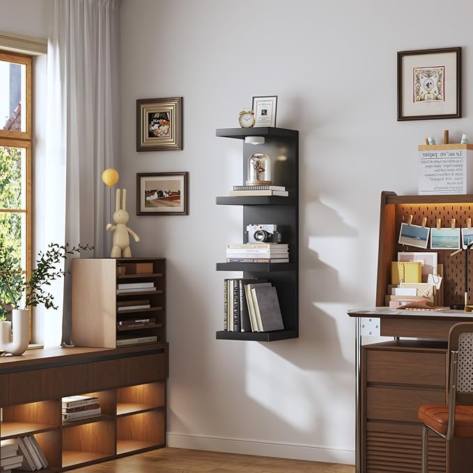 4-Tier Wall Shelf Unit with USB Rechargeable Led Light (Remote Controlled),Versatile Floating Display Shelves,Lack Style Wall