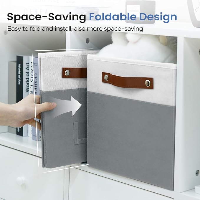 FinishingBo 6-Pack Storage Cubes with Handles & Label Holders Basket, Closet Cube Home Organizer Bins(White/Dark Grey, 10.5*1