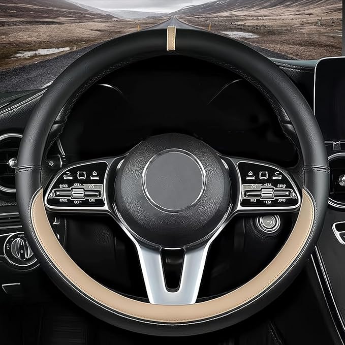 Custom fit for Hyundai Car Steering Wheel Cover, Nappa Leather Non-Slip Steering Wheel Cover, Designed for Hyunda-i Interior Accessories (Beige,for Hyundai)