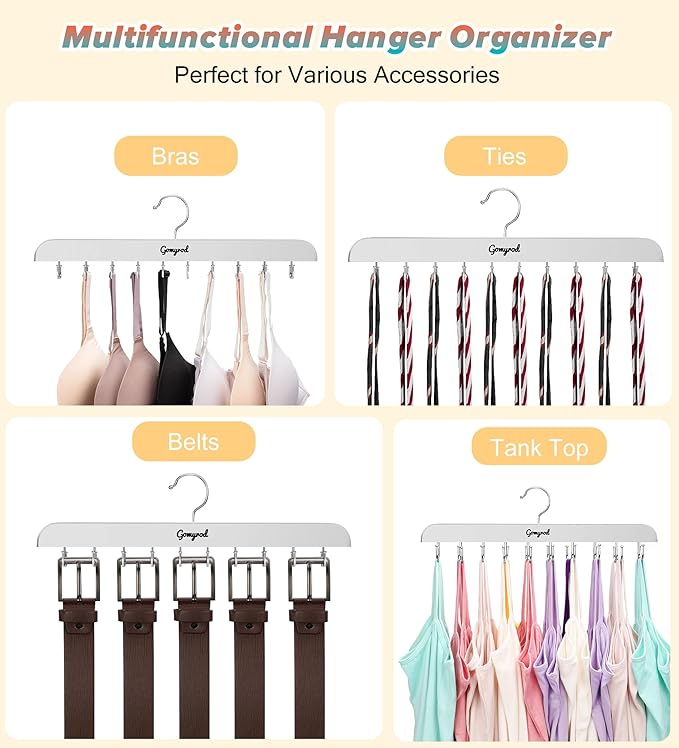 Gomyrod Bra Hanger for Closet, 2 Pack Tank Top Hanger w/20 Hooks Capacity Foldable Wood Space Saving Hangers, 360°Rotating Cl