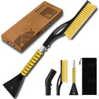 MIKKUPPA 27'' Snow Brush and Ice Scrapers for Car Windshield - Detachable Windshield Scraper, Snow Removal Tool with Curved Connector & Ergonomic Foam Grip for Cars, Trucks, SUVs (Yellow)