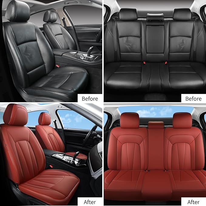 Car Seat Covers Full Set,Red Car Seat Covers,Leather Automotive Seat Covers,Breathable Waterproof Luxury Full Wrapping Edge S