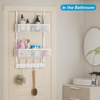 Over The Door Hooks Organizer, Door Hanger Towel Rack with 2 Baskets, Adjustable Over The Door Coat Rack, Back of Door Storag