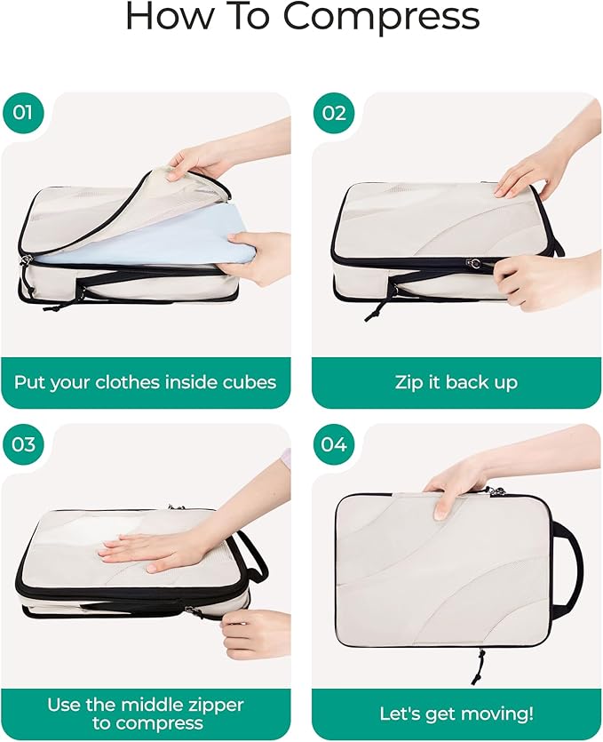 BAGSMART Compression Packing Cubes, 6 Set/4 Set/2 Set Travel Packing Cubes for Carry on Suitcases, Compression Suitcase Organ