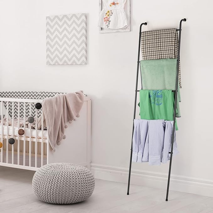 Metal Blanket Ladder Set of 2 Black Blanket Ladders for The Living Room Towel Ladder Rack Holder for Bathroom Bedroom (Black)