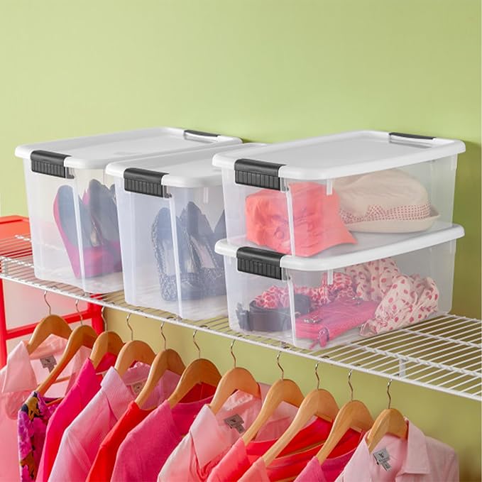 Sterilite 6-Pack Ultra Latching Box, Storage Bins with Lids, Clear Plastic, 18 Quart - Heavy-Duty Organizing Containers for C
