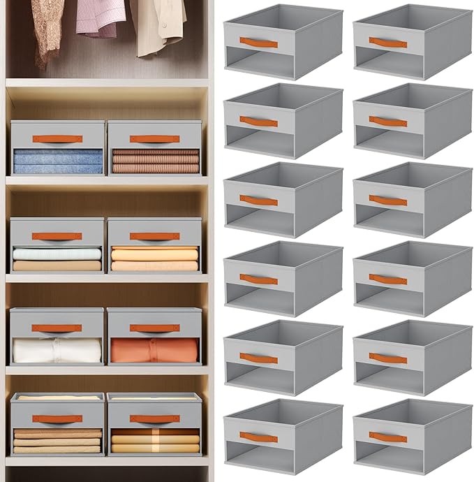 Homsorout Drawer Organizers and Storage - 12 Pack Foldable Pants Organizer with Clear Window & Handles, Fabric Closet Organiz