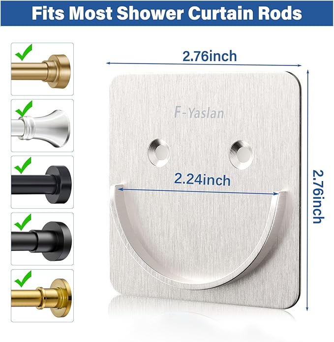 Brushed Metal Shower Rod Holders 2 Pack, Heavy-Duty Adhesive Shower Curtain Rod Brackets, No Drilling/Screw Mount, Rustproof 