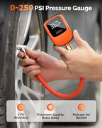 ETENWOLF T600 Digital Tire Pressure Gauge 0-250 PSI, ANSI B40.7 2A Grade High Precision(Plus-Minus 1%),Tire Gauge for Tire Pressure with Rubber Hose, Replaceable AA Batteries