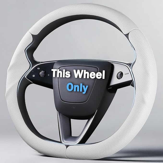 Steering Wheel Cover for Tesla Model 3 2024-Present Highland/Tesla Model Y Juniper 2025-Present, Leather Steering Wheel Cover for Tesla Model 3 Highland/Y Juniper Accessories, White