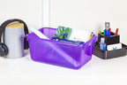Storex Small Cubby Bins – Plastic Storage Containers for Classroom with Non-Snap Lid, 12.2 x 7.8 x 5.1 inches, Tint Violet, 5