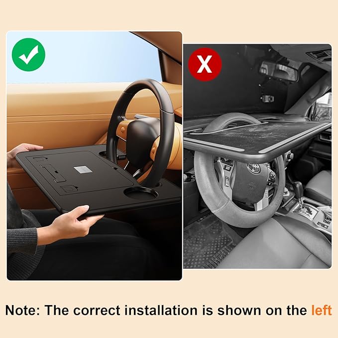 Angle Adjustable Car Steering Wheel Desk,3 in 1 Car Steering Wheel Tray,Car Laptop Mount | Car Reading Stand | Car Food Tray with Drinks Holder, Multipurpose Travel Car Accessories