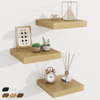 Fun Memories Square Floating Shelves for Wall, 9.3" W x 9.3" D x 1.4" H, Shelves for Wall with Invisible Brackets, Small Wood
