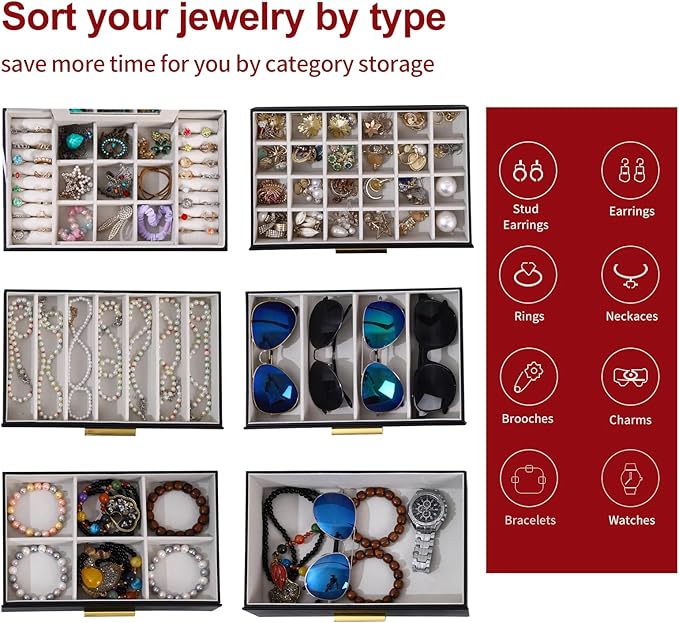 BOOVO Jewelry Boxes for Women, White and Black 6 Layer Large Jewelry Box for Necklace, Bracelet, Earrings, Rings Storage, Jew