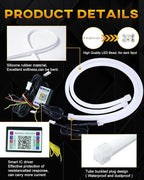 Sequential Switchback DRL Led Strip Light for Car SUV Motorcycle, 24Inch RGB Multi Color 12V LED Daytime Running Light, Flexible LED Tube Turn Signal Lights APP Bluetooth Control 2-Pack