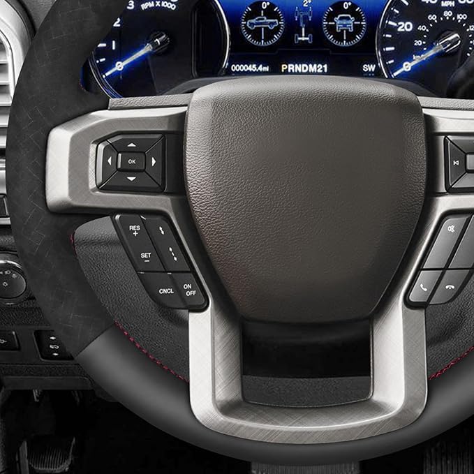 MEWANT Hand Sew Steering Wheel Cover for Ford F150 F250 F350 Expedition 2018-2021 Made of Real Leather Embossed Athsuede