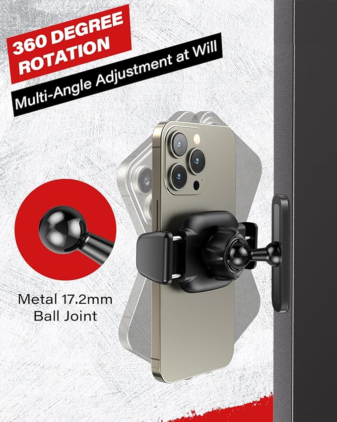APPS2Car Magnetic Phone Holder for Gym, Aluminum Alloy Base and Joint 360 Adjustable, Compatible with 4.7-6.9" All Phones & Heavy Case, Grey