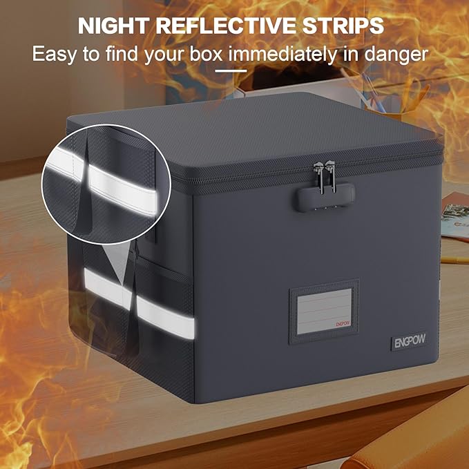ENGPOW 5200°F File Box Fireproof Document Box with Lock,Heat Insulated Collapsible File Storage Organizer Box with Handle,Por
