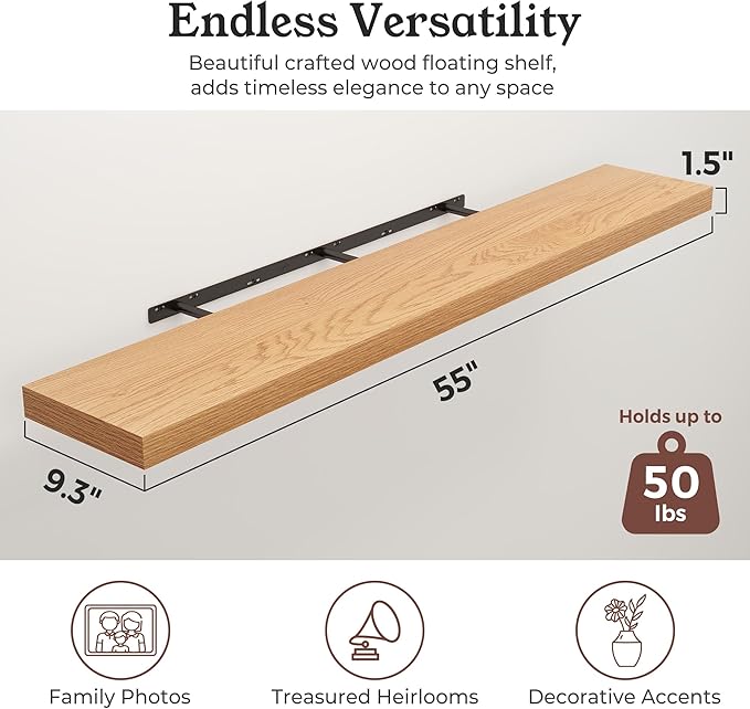 Floating Shelves for Wall, 9.3" Deep Wall Mounted Wood Shelves for Bathroom, Bedroom, Living Room, Kitchen, Hanging Shelf for