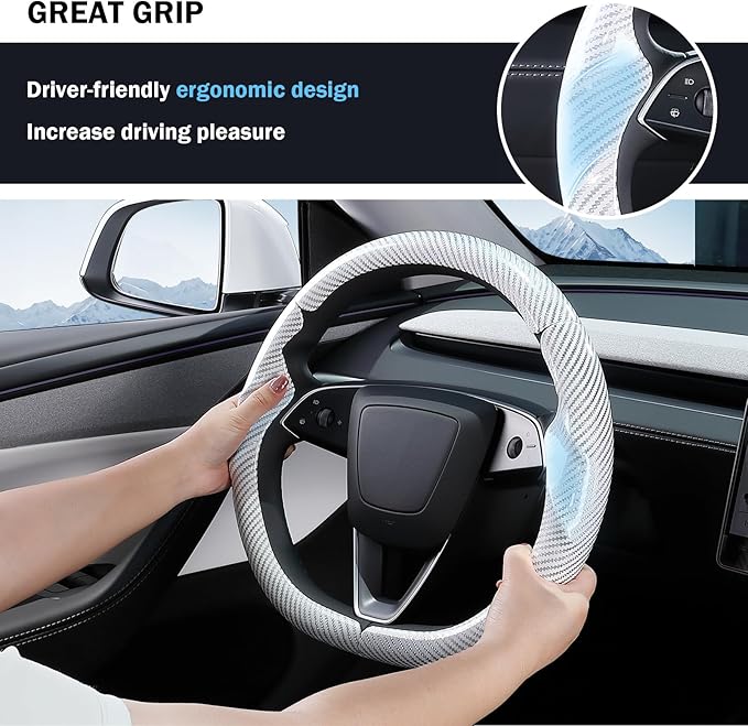 Steering Wheel Cover for Tesla Model 3 Highland(2024-Present)/ Model Y Juniper(2025-Present),Anti-Slip,Comfortable Grip,Breathable,Customized for Tesla Model 3/Y Accessories,Bright White