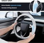 Steering Wheel Cover for Tesla Model 3 Highland(2024-Present)/ Model Y Juniper(2025-Present),Anti-Slip,Comfortable Grip,Breathable,Customized for Tesla Model 3/Y Accessories,Bright White