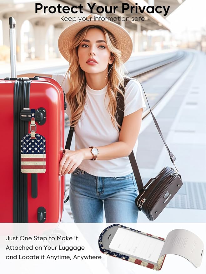 Luggage Tags Built-in Anti-Loss Tracker, Luxury Leather Luggage Tags for Suitcase, Travel Bags, Backpacks, Travel Organizer f