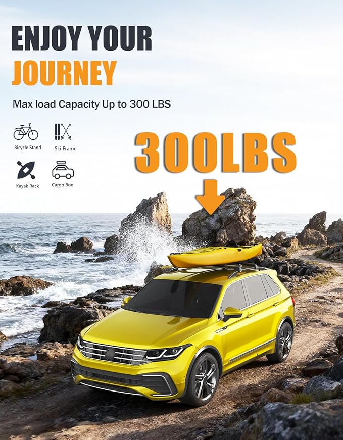 KINGGERI 300Lbs Lockable Roof Rack Cross Bars Compatible with Volkswagen VW Tiguan 2018-2026 and Taos 2022-2026, Heavy Duty Anti-Theft Aluminum Roof Rails Crossbars Rooftop Luggage Racks Carrier
