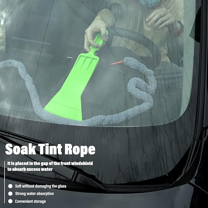 NEWISHTOOL 10 Ft Thicken Soak Rope for Window Tinting, Cars Glass Tint Film Installing Water Drying Absorbent Soak Shield Rope Automotive Windshield Car Door Window Cleaning Tool, Gray Microfiber Rope