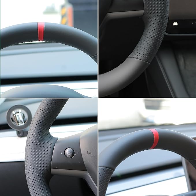 MEWANT Tesla Model 3/Model Y Hand Stitched Steering Wheel Cover for Tesla Model 3 2017-2023 / Model Y 2020-2023 for Tesla Model 3/Y Accessories