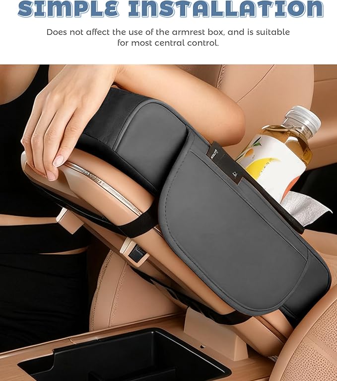Car Armrest Storage Box,Car Accessories Console Organizers and Storage,Universal Waterproof Leather Console Cover with Cup Holder and Phone Holder,Suitable for Most Cars (Normal, Black)