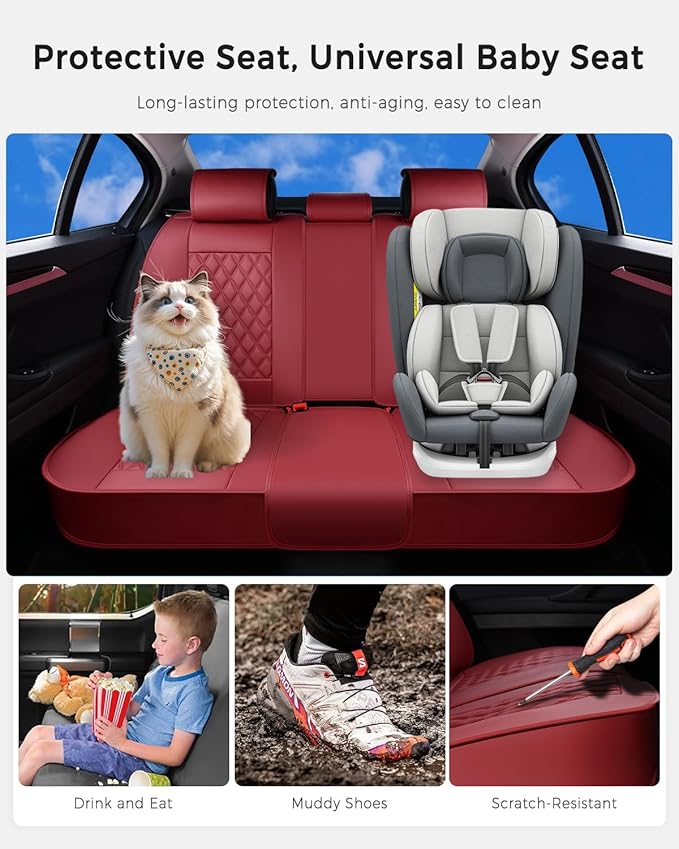 Huidasource Rear Car Seat Cover, Nappa Leather Rear Seat Cover Velcro Adjustable, Compatible with Armrests, Seat Belts, Child