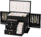 Poyilooo Jewelry Box Organizer, Solid Wood Jewelry Boxes for Women, Double Layer Jewelry Organizer Box Display Earring Neckla