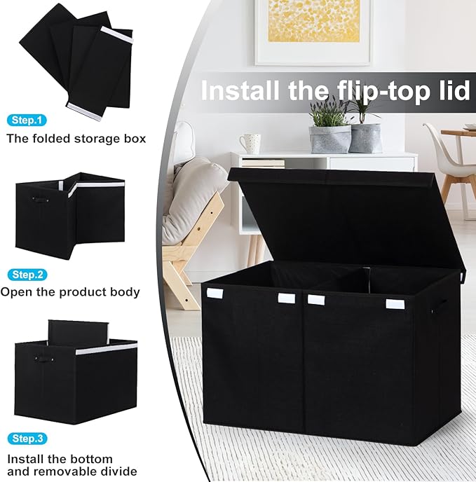 popoly 122L Large Toy Box Chest with Lid, Foldable Toy Storage Organizer Bin Boxes with Removable Divider for Kids, Boys, Gir