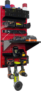 Wall Control Power Tool Storage Organizer Kit Cordless Drill Holder Charging Station Rack 16” x 32” Metal Pegboard Organizati